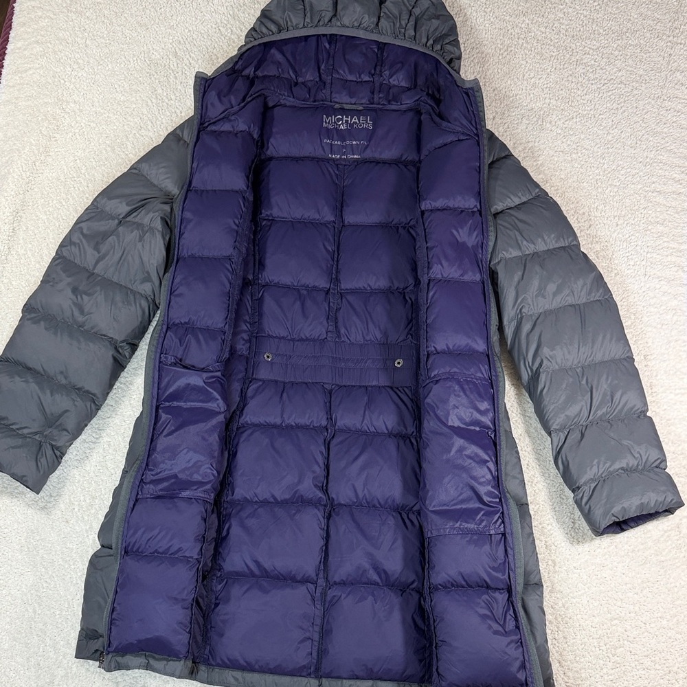 Michael Kors Women’s Packable Charcoal Hooded Down Fill Puffer Coat Parka Size M - Picture 8 of 14